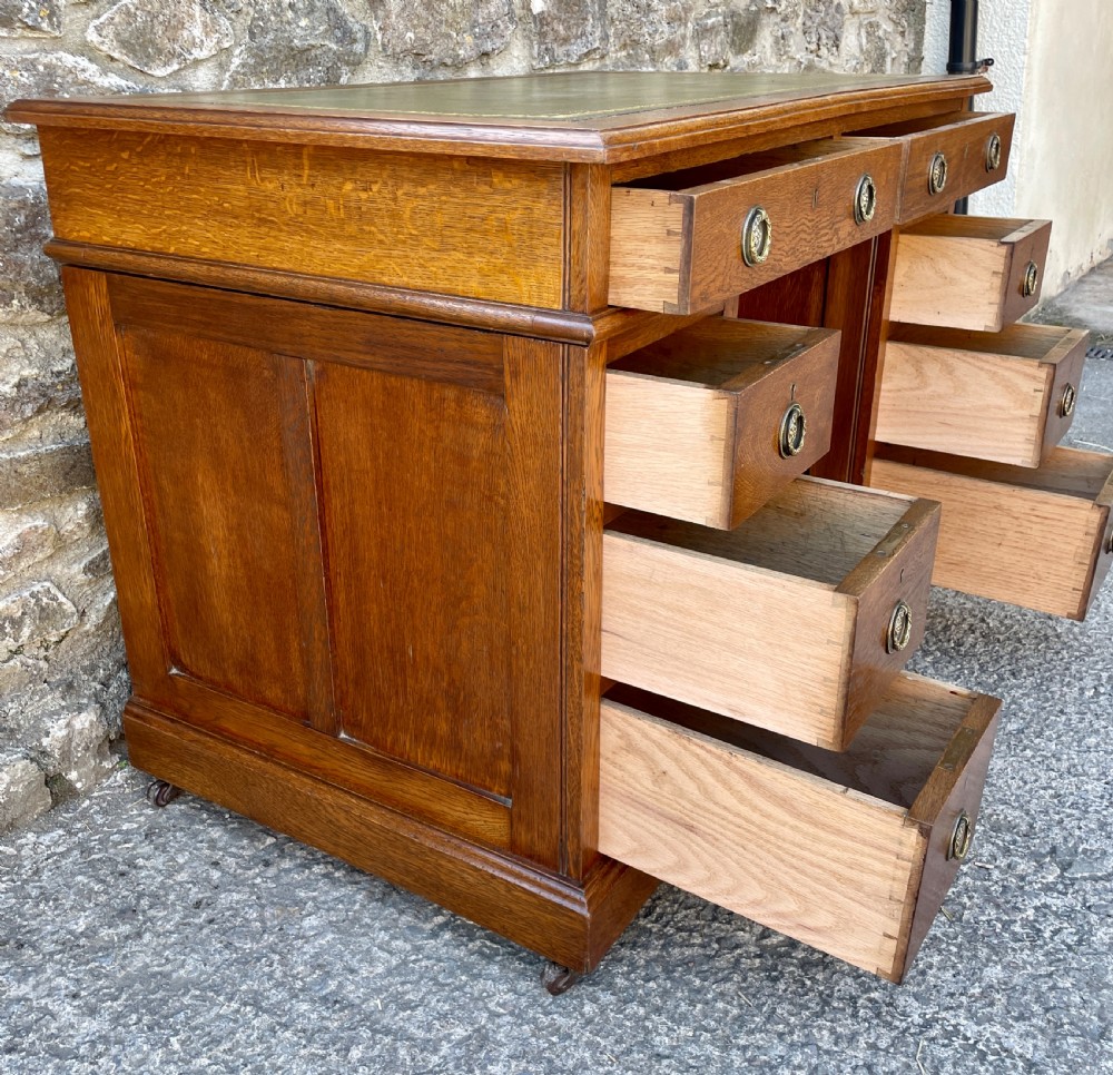 Small Antique Oak Pedestal Desk View XVIII