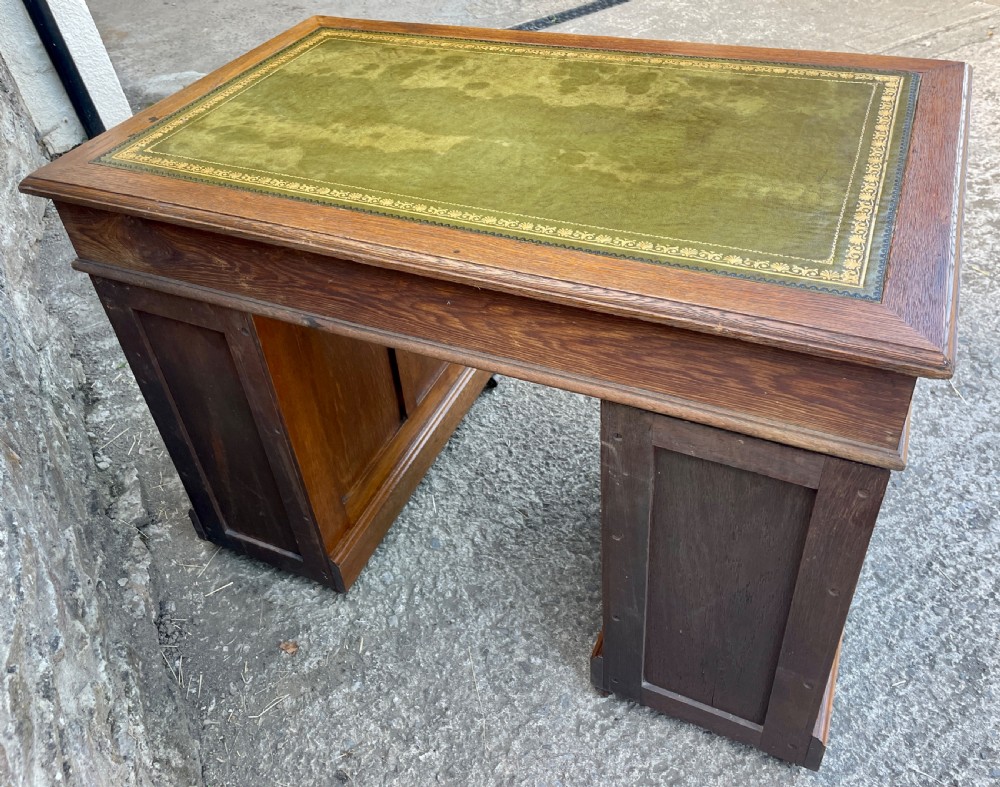 Small Antique Oak Pedestal Desk View XXI