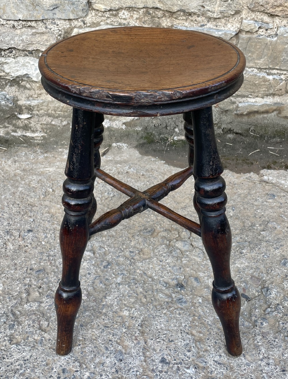Victorian Elm Topped Windsor Stool