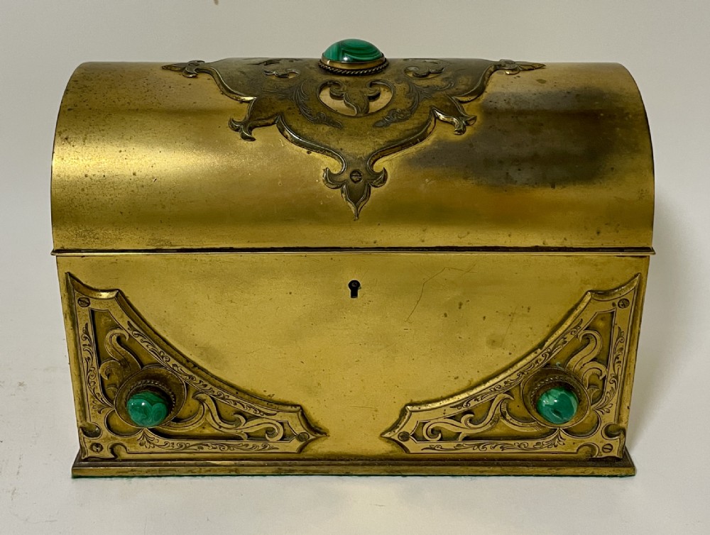 Victorian Gilt Brass Casket with Malachite Cabochons