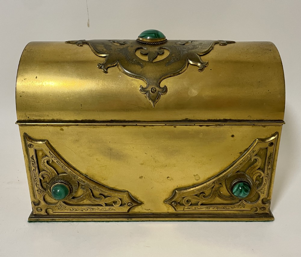 Victorian Gilt Brass Casket with Malachite Cabochons View III