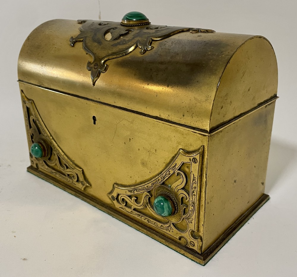 Victorian Gilt Brass Casket with Malachite Cabochons View VII