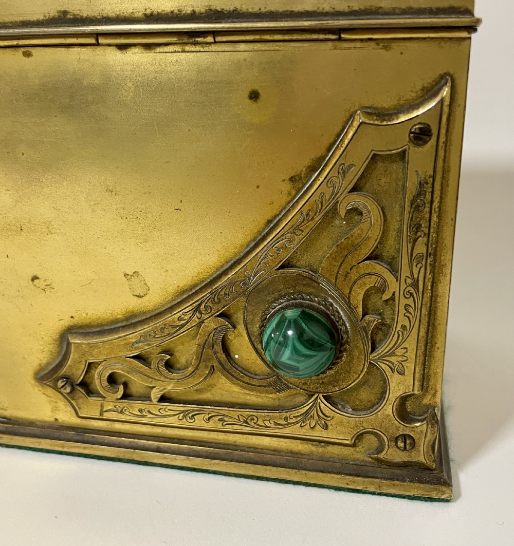 Victorian Gilt Brass Casket with Malachite Cabochons View X