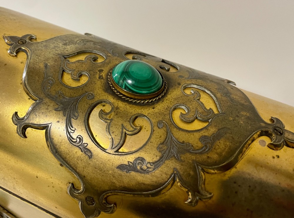 Victorian Gilt Brass Casket with Malachite Cabochons View XII