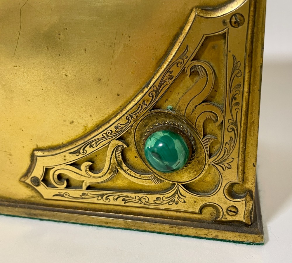 Victorian Gilt Brass Casket with Malachite Cabochons View XIII