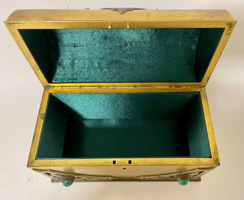 Victorian Gilt Brass Casket with Malachite Cabochons View XV