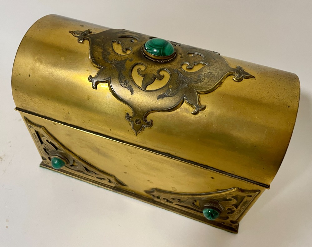 Victorian Gilt Brass Casket with Malachite Cabochons View XVIII