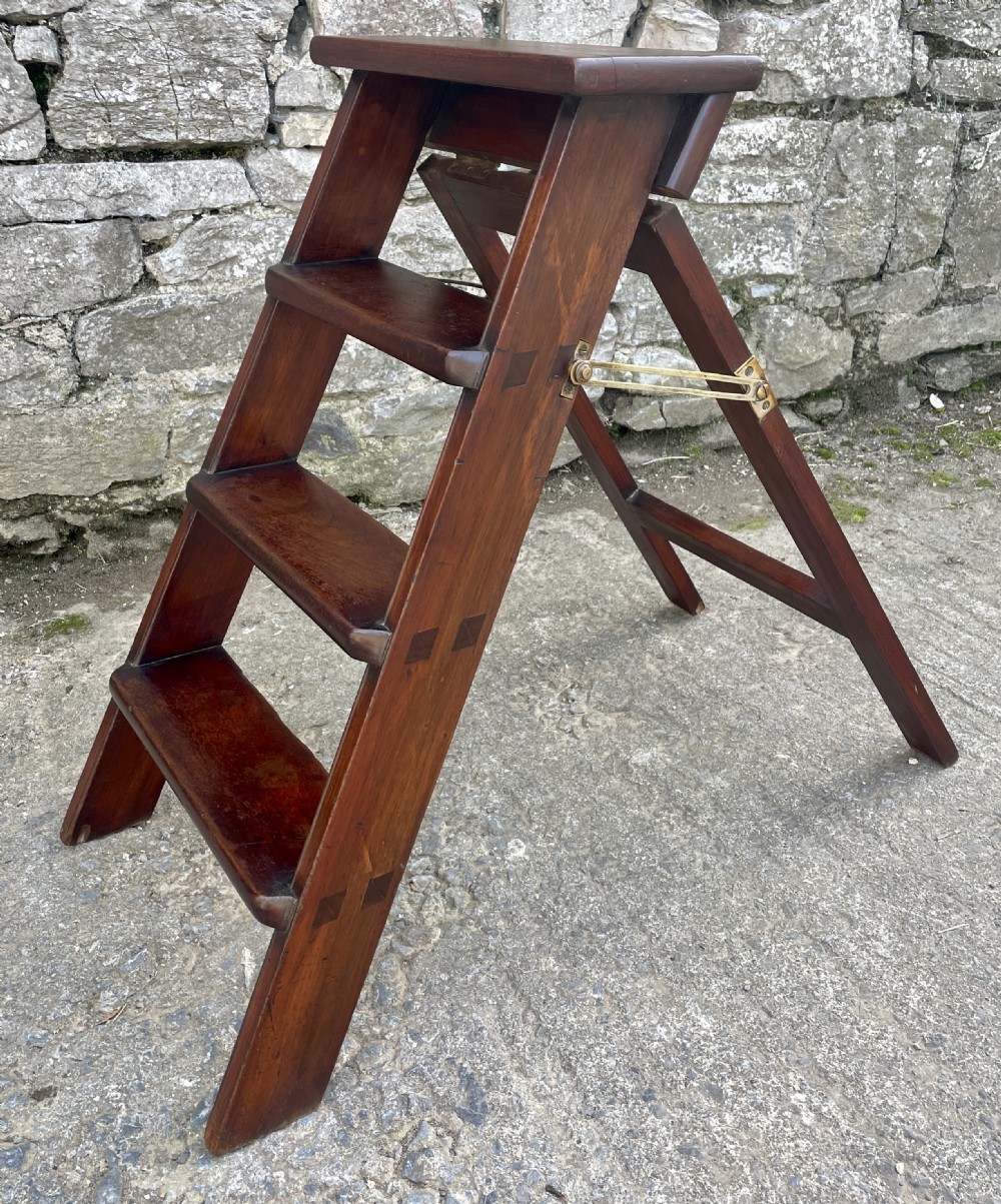 Victorian Mahogany Folding Library Steps View X