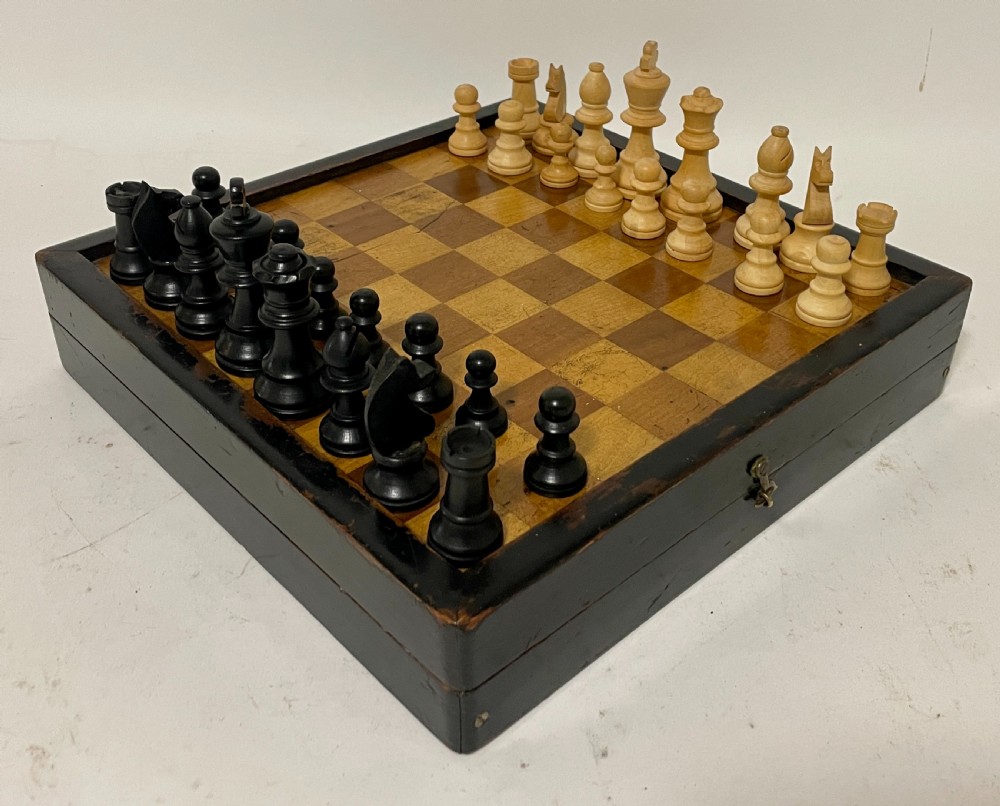 Antique Folding Games Board with Chess Set
