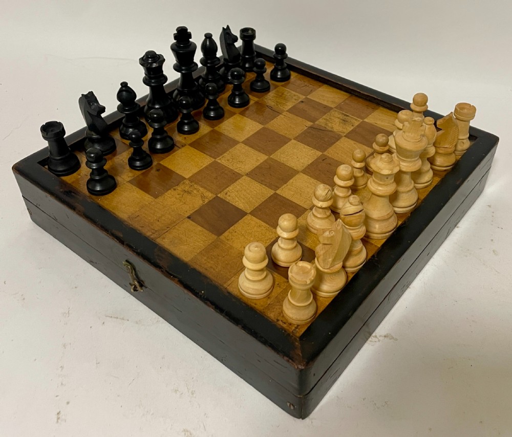 Antique Folding Games Board with Chess Set View III