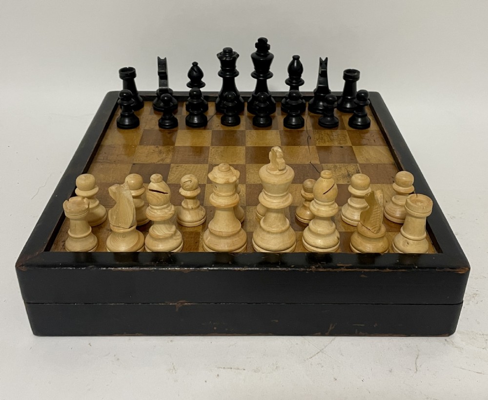 Antique Folding Games Board with Chess Set View IV