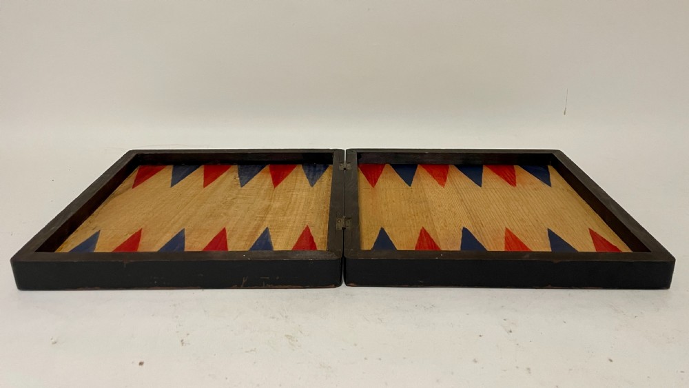 Antique Folding Games Board with Chess Set View XV