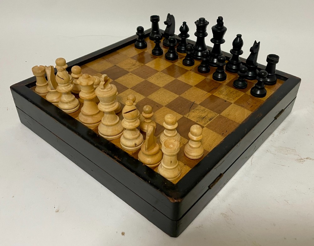 Antique Folding Games Board with Chess Set View XVI