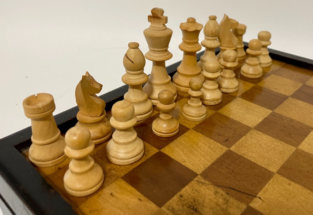 Antique Folding Games Board with Chess Set View XVII
