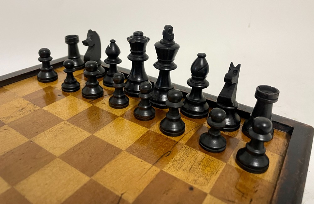 Antique Folding Games Board with Chess Set View XVIII