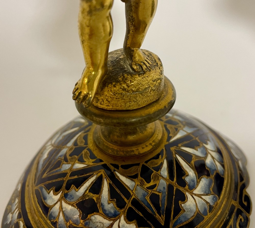 Pair of Antique Gilt and Enamel Putti Candlesticks View VI