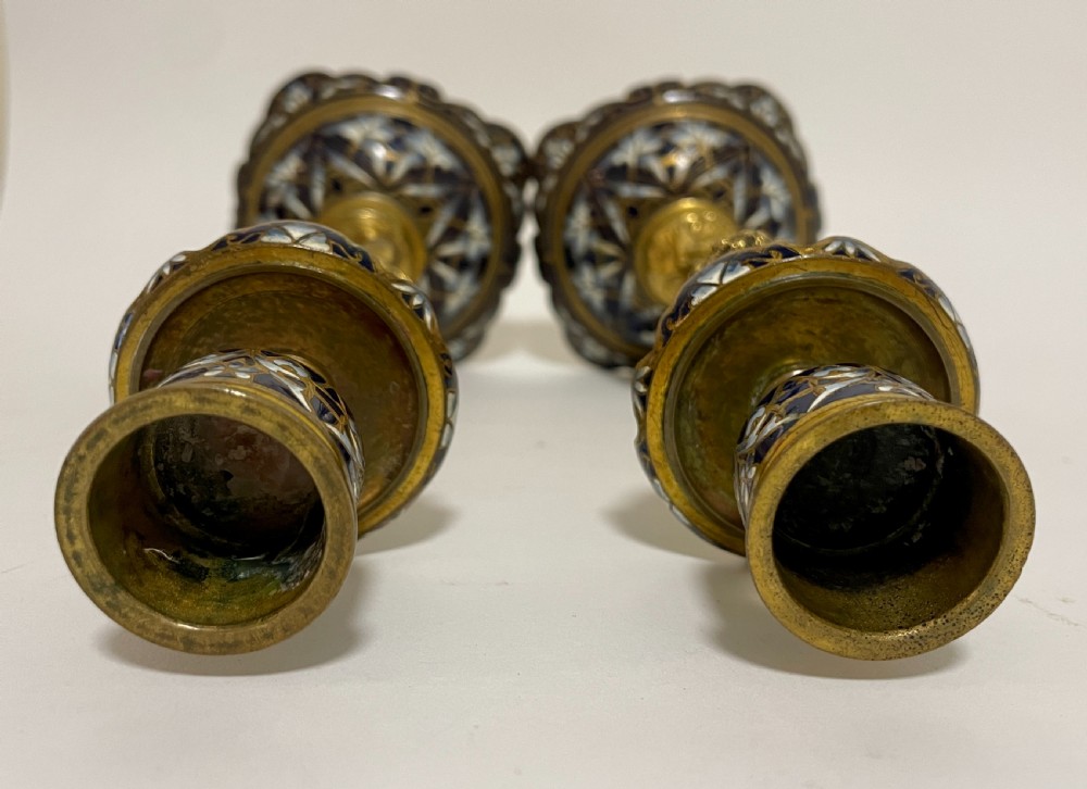 Pair of Antique Gilt and Enamel Putti Candlesticks View XIII