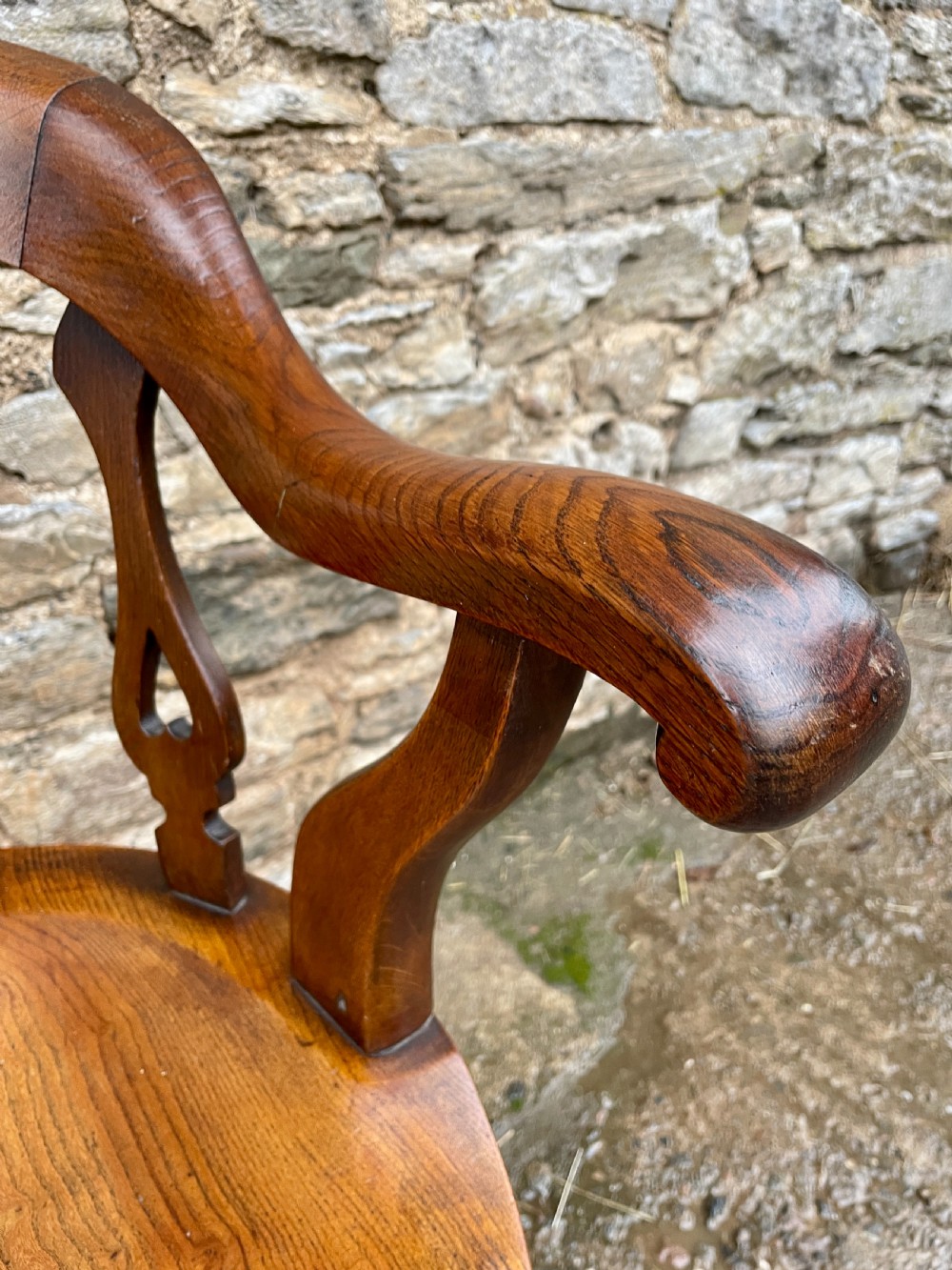 Antique Oak Swivel Desk Chair View XII