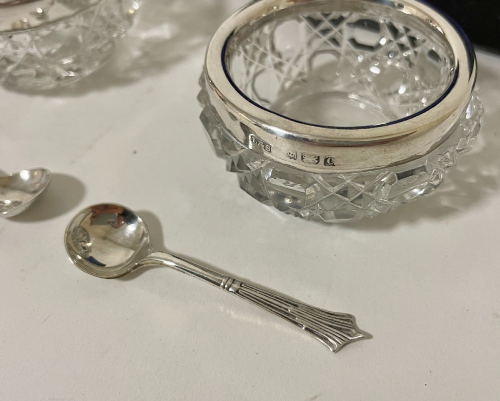 Antique Glass Salts and Silver Spoons in Box View VII