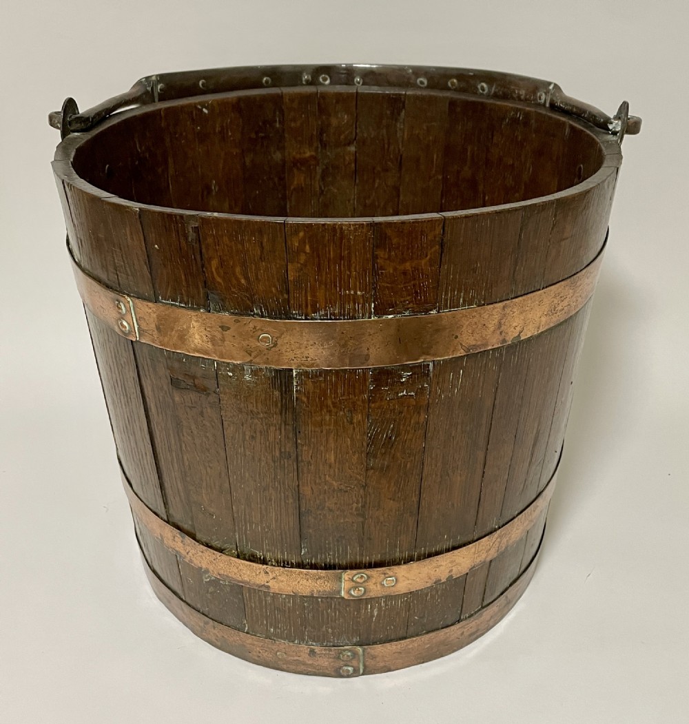 Antique Oak and Copper Bound Bucket