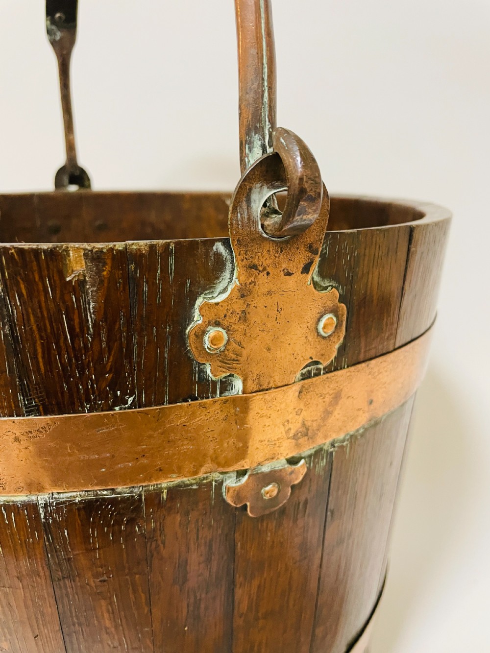 Antique Oak and Copper Bound Bucket View VI
