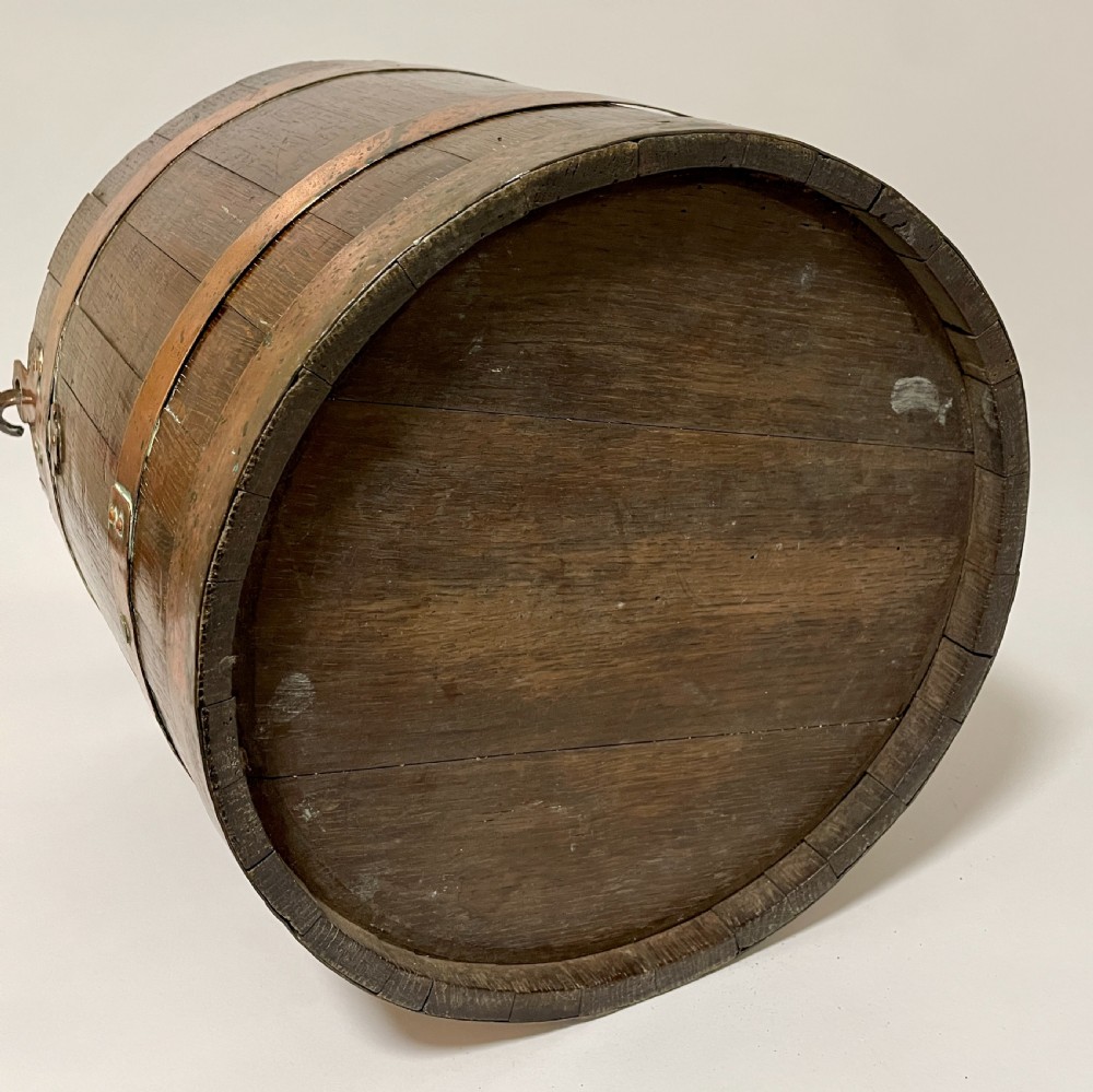 Antique Oak and Copper Bound Bucket View X