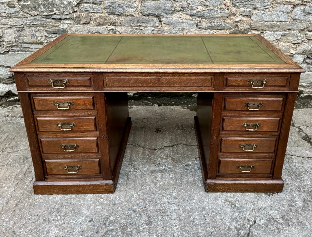 Large Edwardian Oak Partners Desk