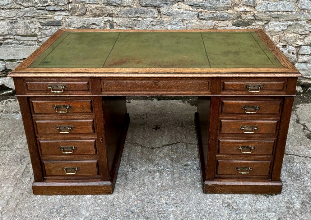 Large Edwardian Oak Partners Desk View II