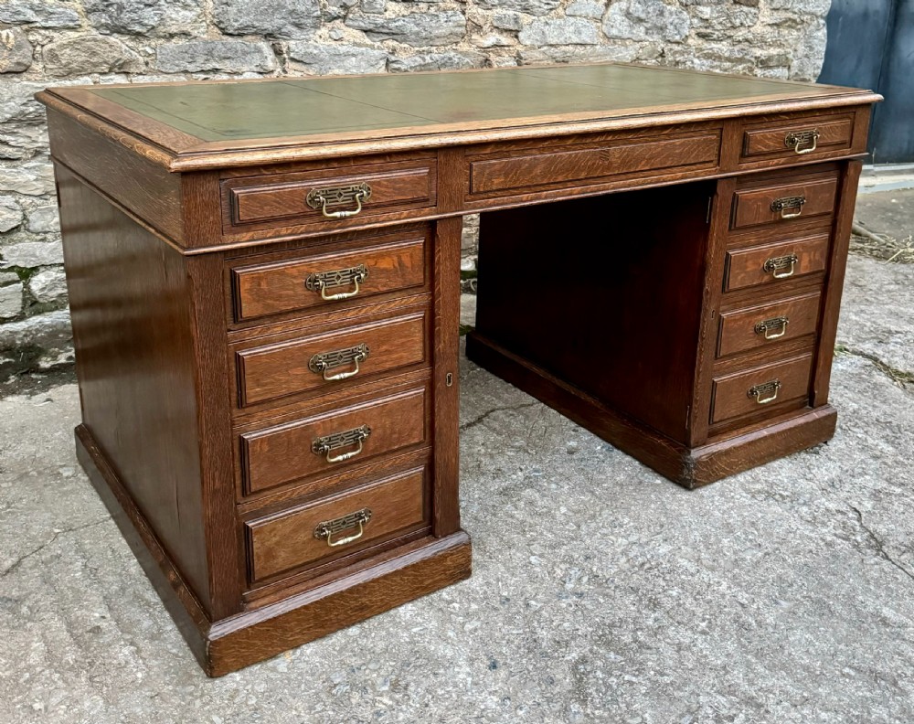 Large Edwardian Oak Partners Desk View III