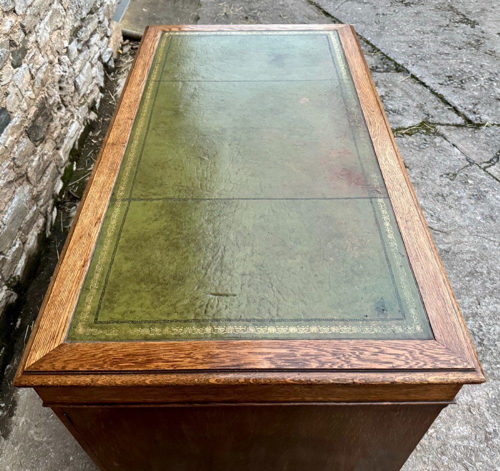 Large Edwardian Oak Partners Desk View VI