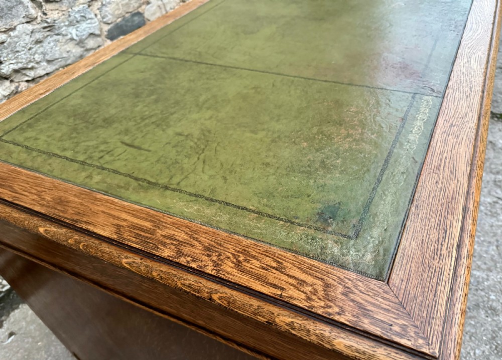 Large Edwardian Oak Partners Desk View VII
