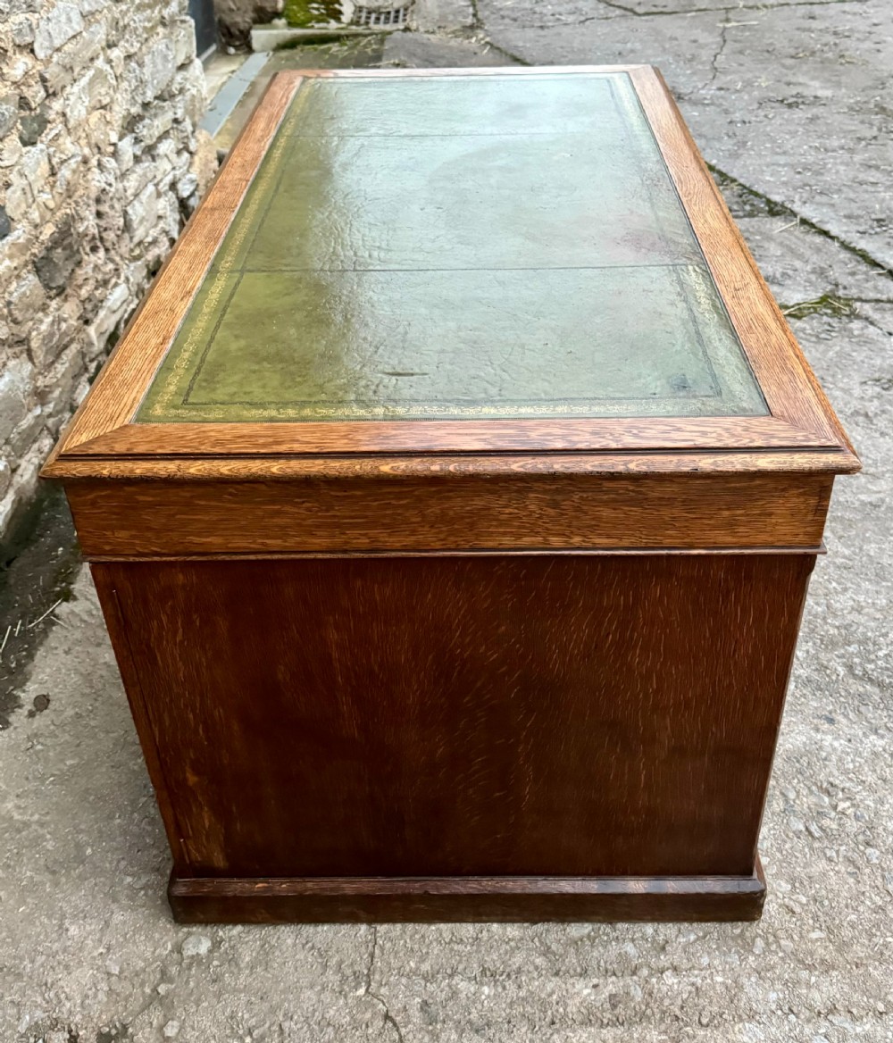 Large Edwardian Oak Partners Desk View VIII