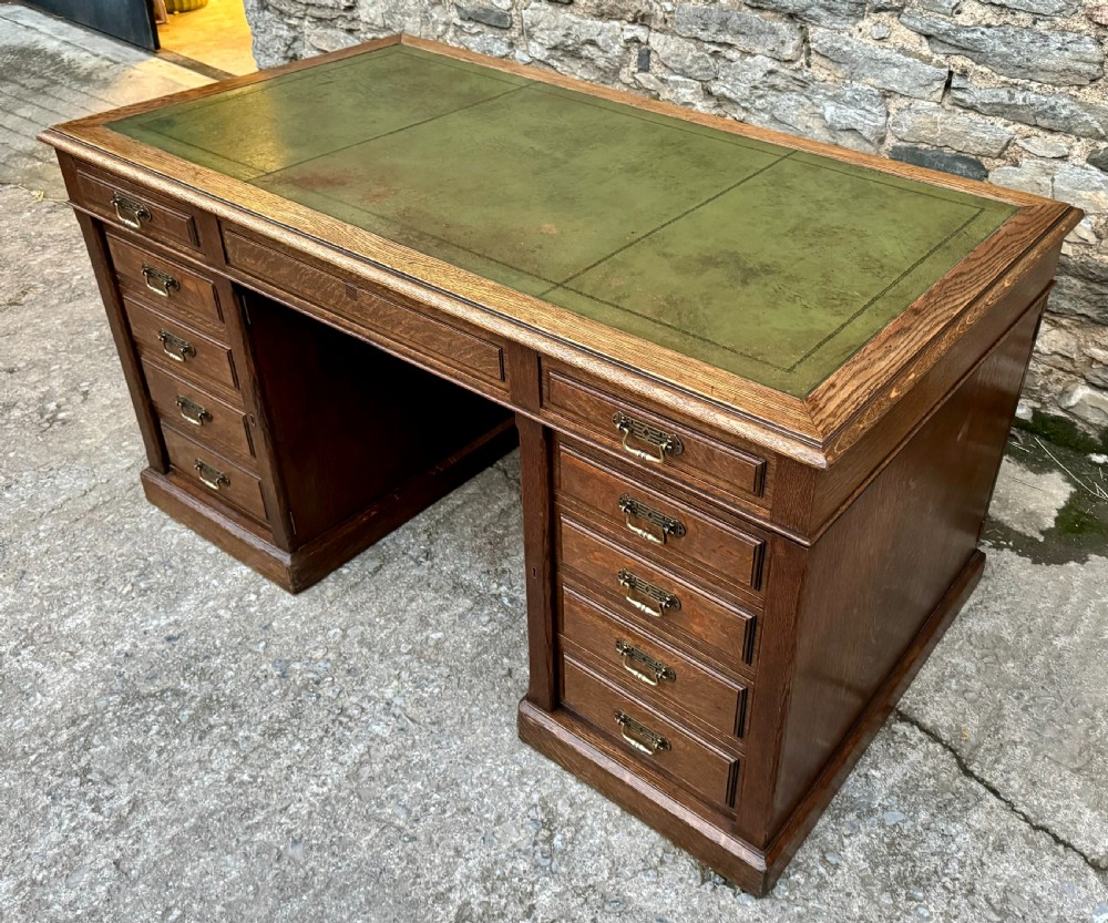 Large Edwardian Oak Partners Desk View IX