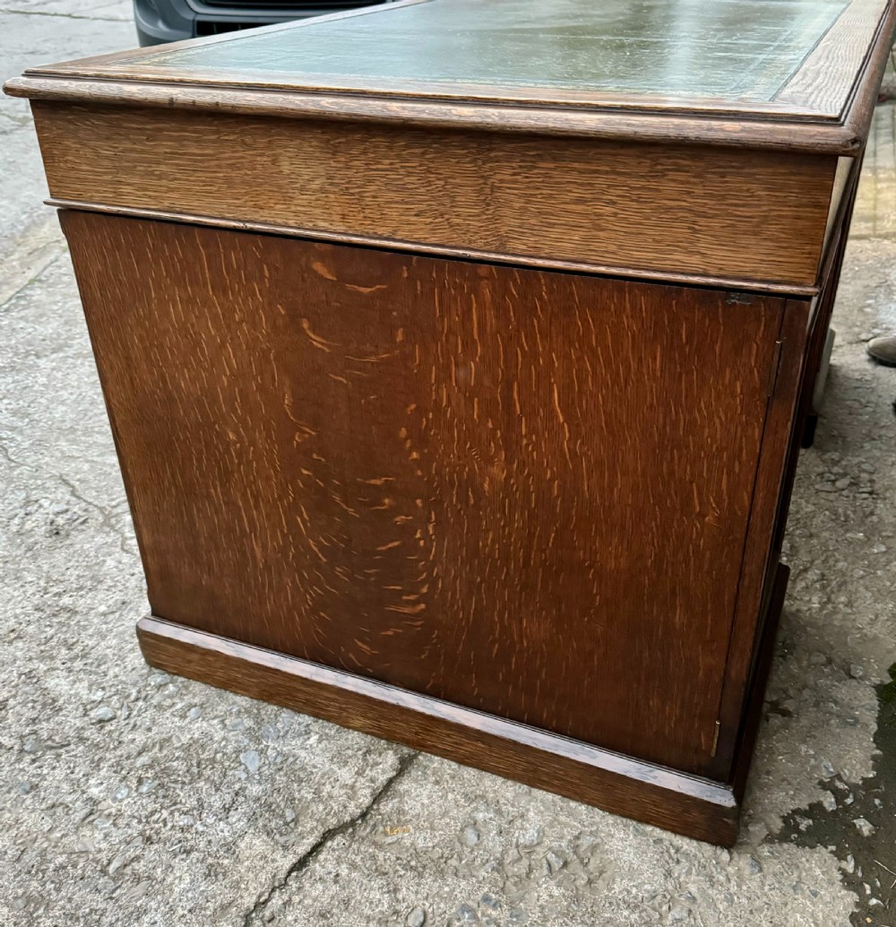 Large Edwardian Oak Partners Desk View XI