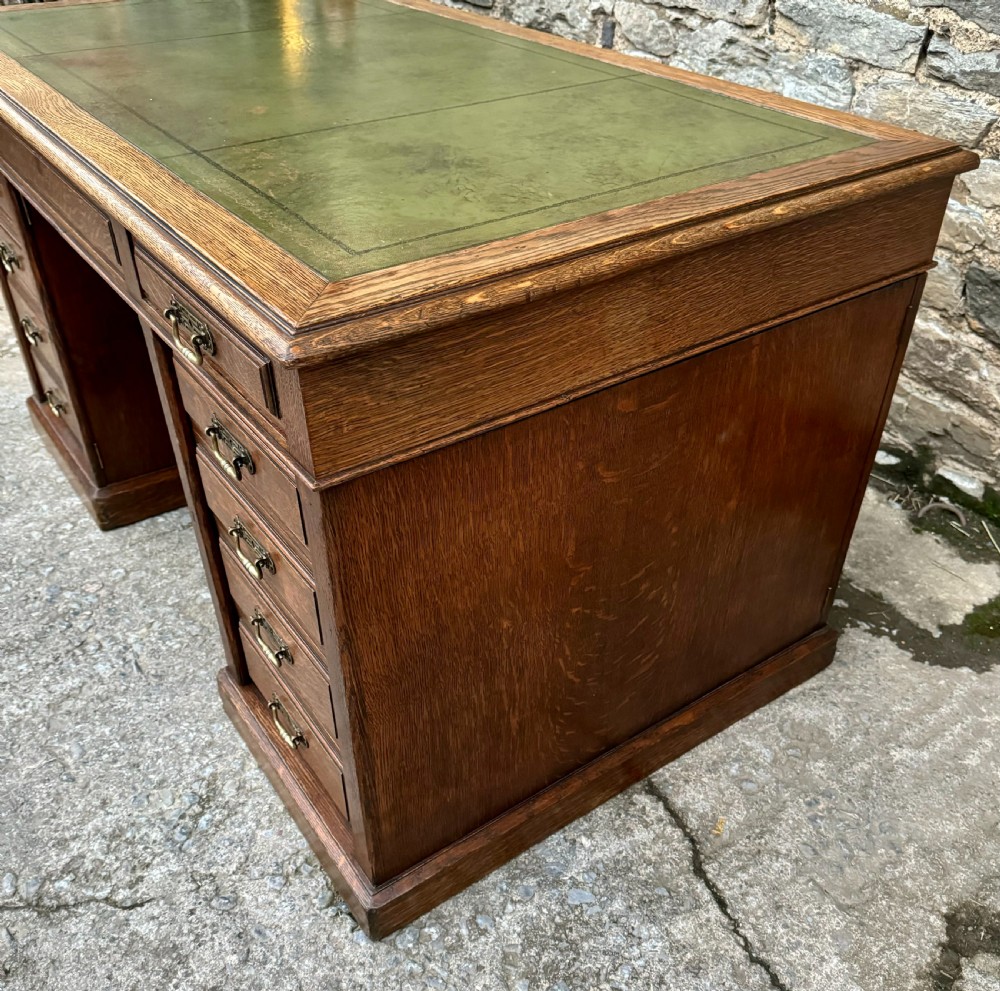 Large Edwardian Oak Partners Desk View XII
