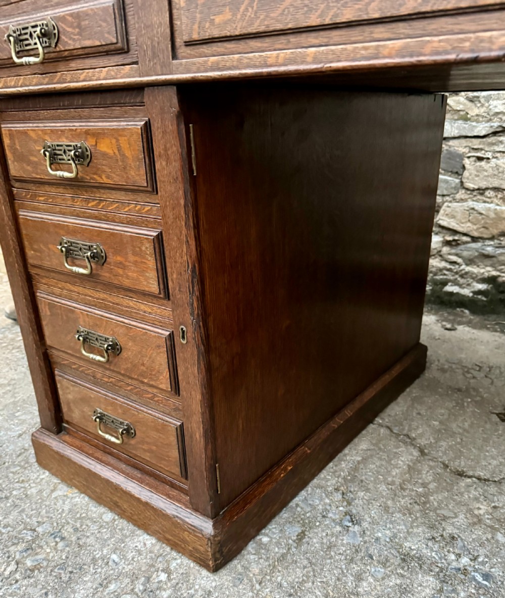 Large Edwardian Oak Partners Desk View XIII