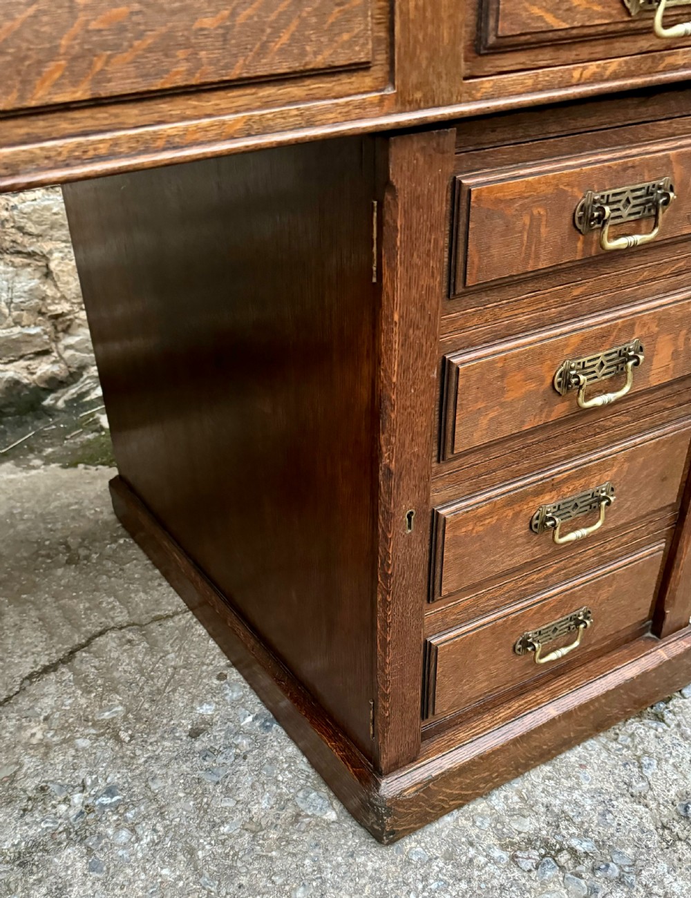 Large Edwardian Oak Partners Desk View XIV