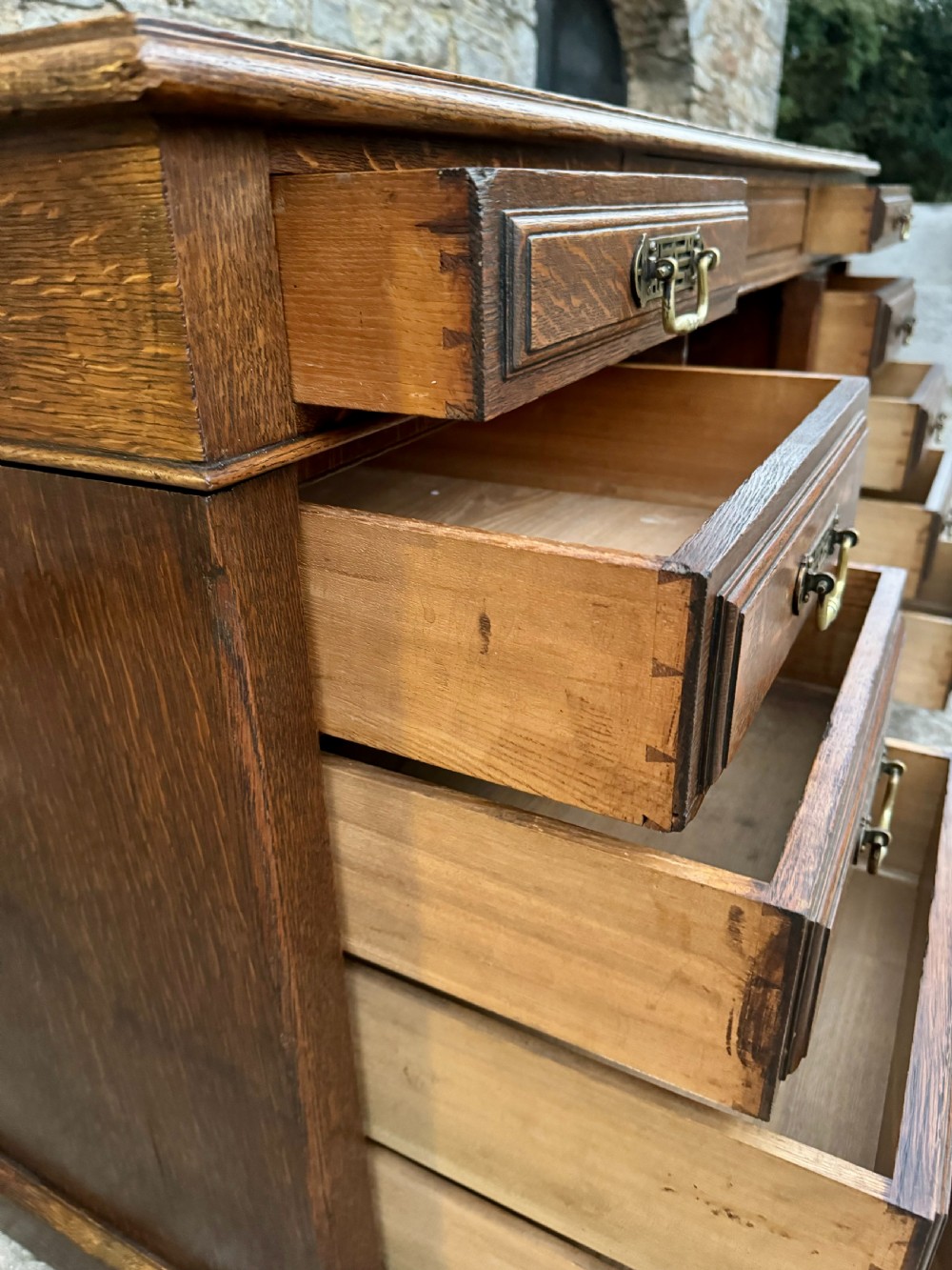 Large Edwardian Oak Partners Desk View XIX
