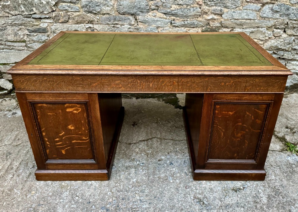 Large Edwardian Oak Partners Desk View XXI