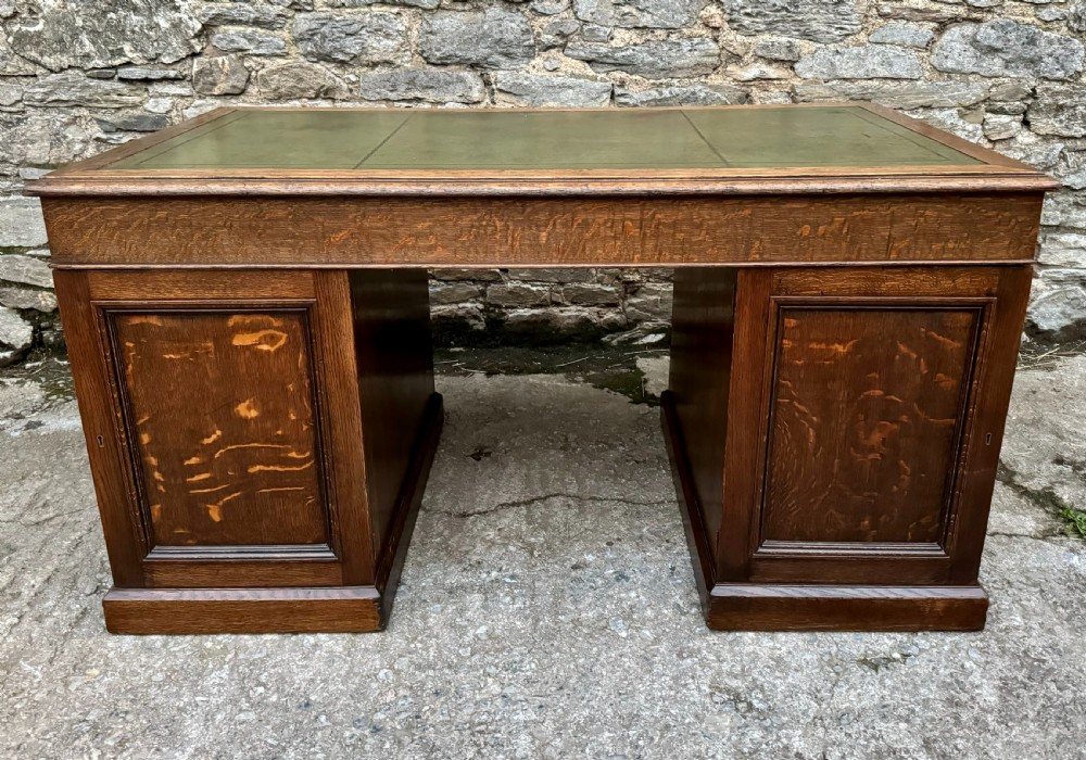 Large Edwardian Oak Partners Desk View XXII