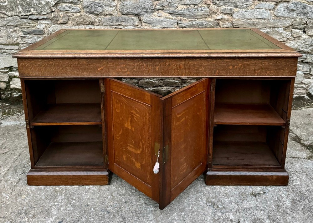 Large Edwardian Oak Partners Desk View XXIII