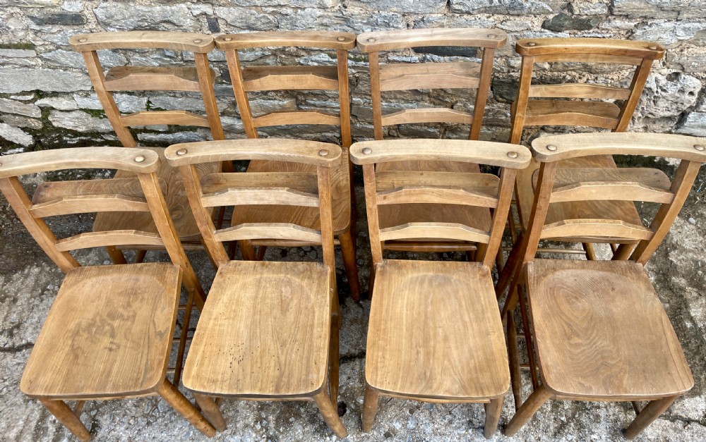 Set of 8 Antique Elm Chapel Chairs View X