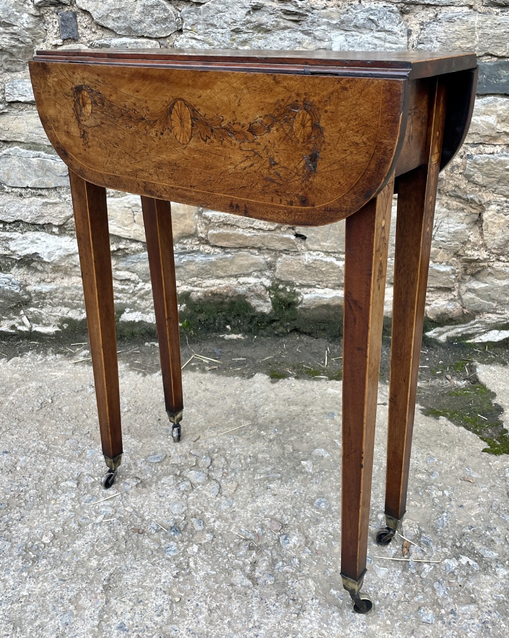 Small Georgian Marquetry Inlaid Drop Leaf Table