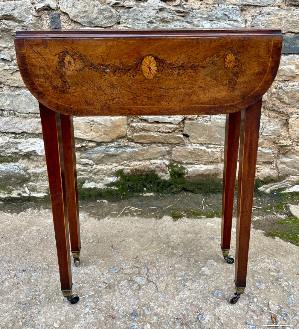 Small Georgian Marquetry Inlaid Drop Leaf Table View V