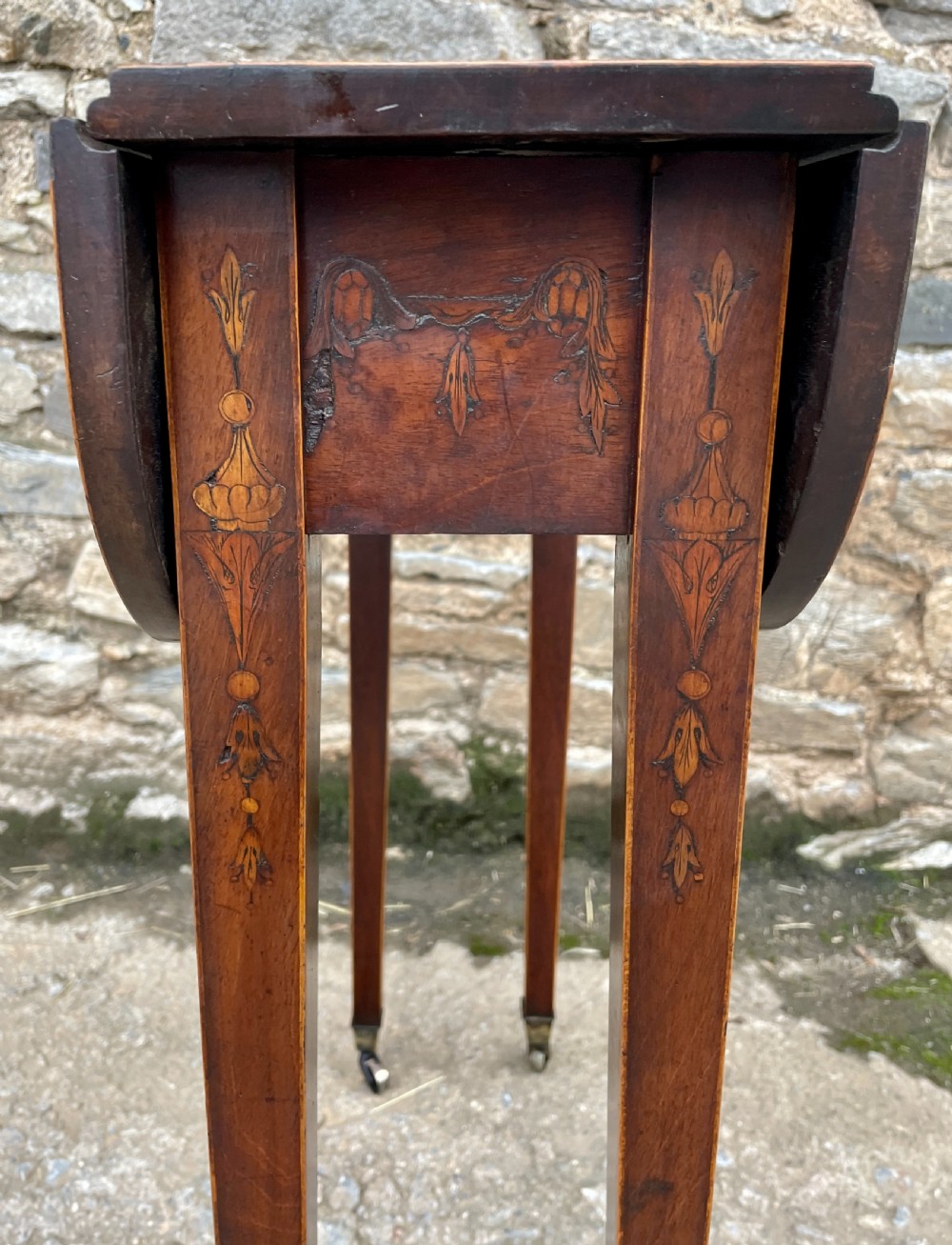 Small Georgian Marquetry Inlaid Drop Leaf Table View VI