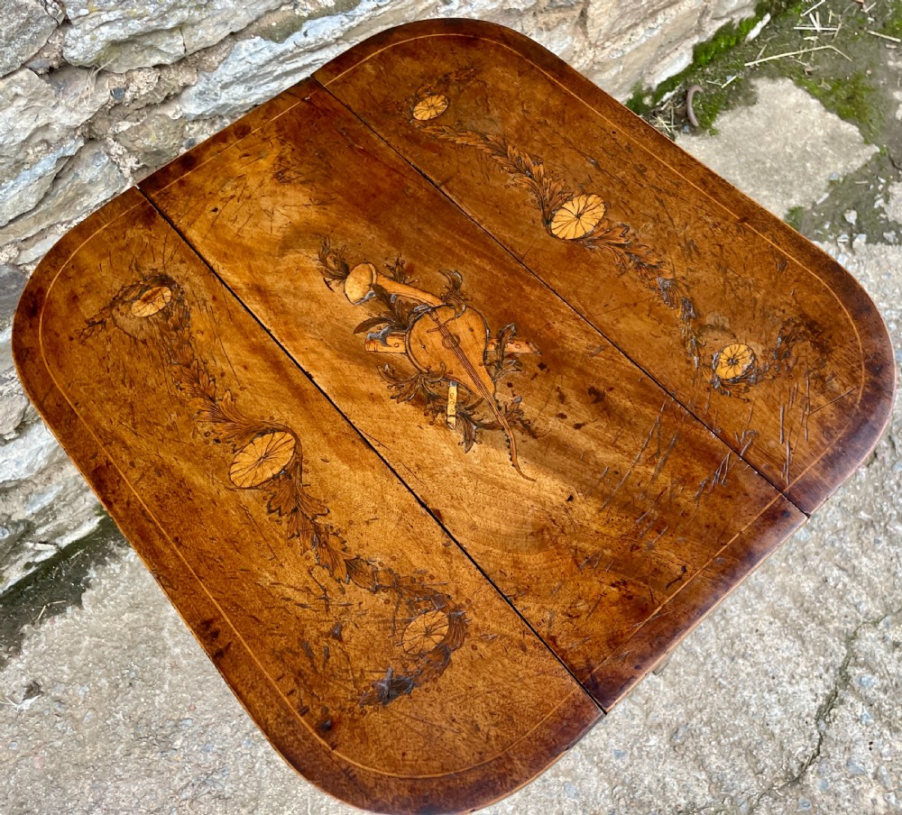 Small Georgian Marquetry Inlaid Drop Leaf Table View VII