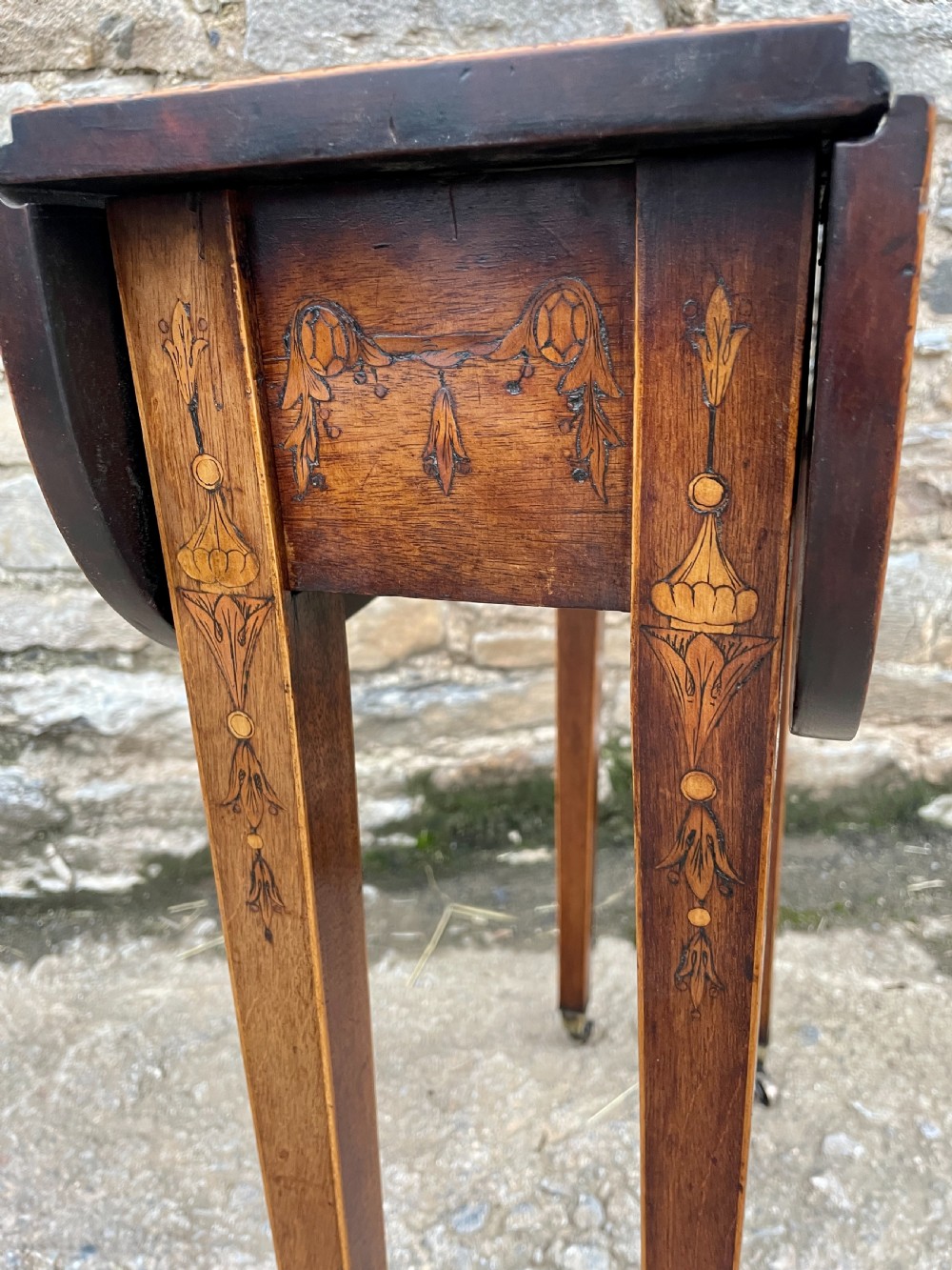 Small Georgian Marquetry Inlaid Drop Leaf Table View VIII