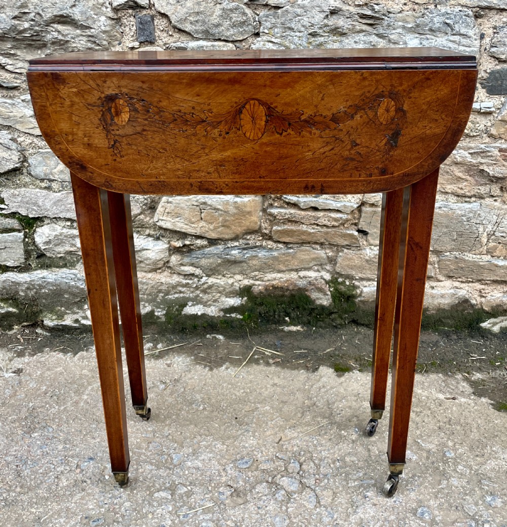 Small Georgian Marquetry Inlaid Drop Leaf Table View IX