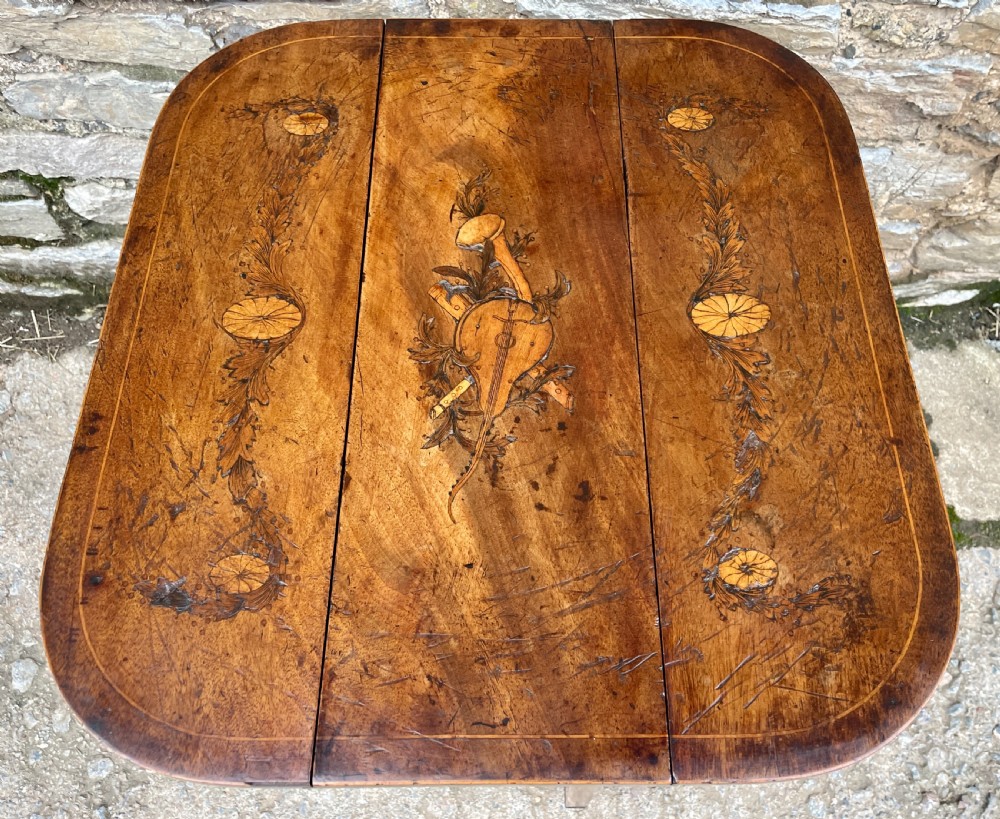Small Georgian Marquetry Inlaid Drop Leaf Table View XI
