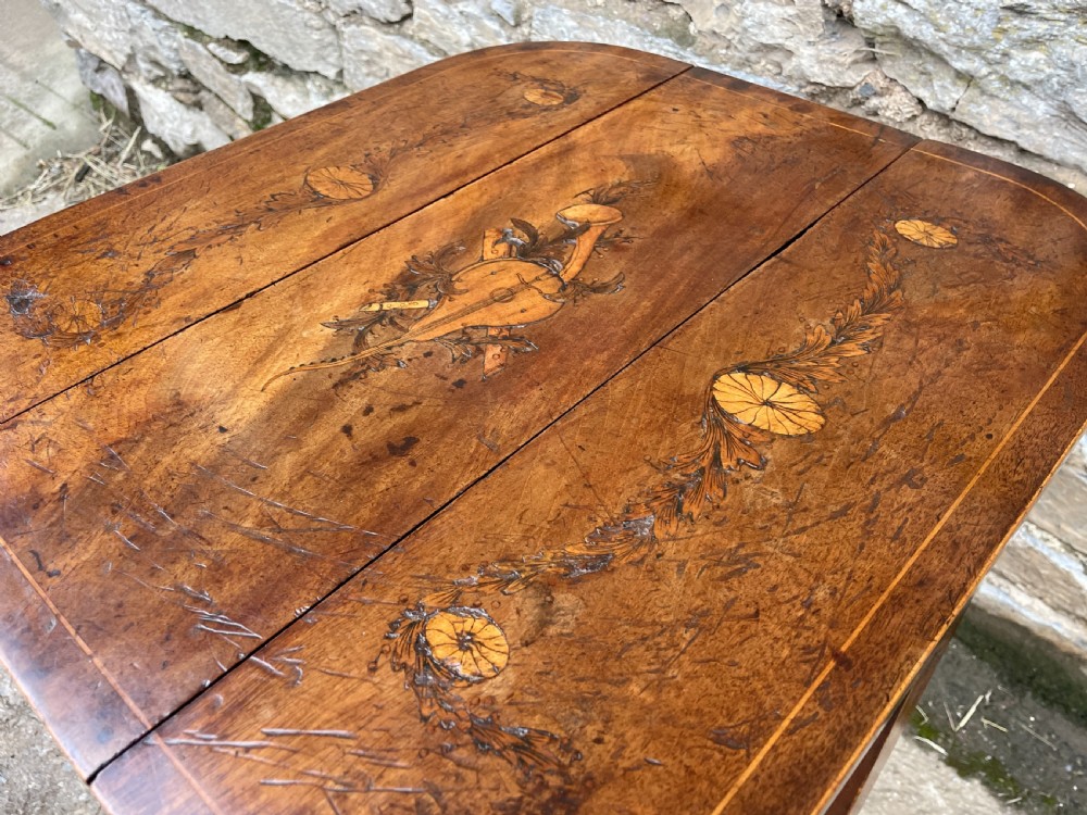 Small Georgian Marquetry Inlaid Drop Leaf Table View XII